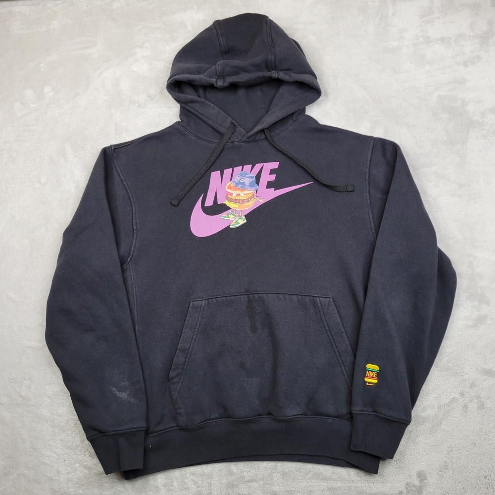 Nike Hoodie Men Small Sweater Sweatshirt Performance Swoosh Burger Bucket Black